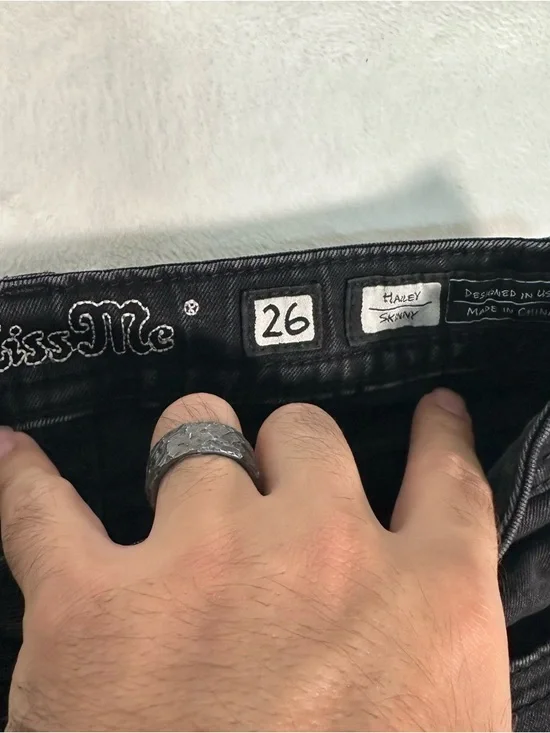 Miss Me Hailey Skinny Jeans 26 Black Fleur De Lis Embellished Y2K McBling Grunge - Picture 3 of 11